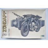 Esci 1/9 scale Zundapp KS750 German Army motorbike plastic model kit with sidecar (item no 7003), un
