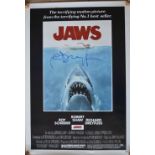 Jaws poster, signed by Richard Dreyfuss. Excellent condition. Size 99x68cm