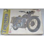 Esci 1/9 scale Triumph 3HW military motorbike plastic model kit (item no 7004), un started with