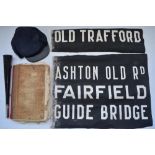 Two vintage cloth bus lines, Ashton Old Rd, Fairfields, Guide Bridge and Old Trafford (width 23.
