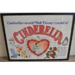 Original UK quad sheet Walt Disney movie poster for "Cindarella", printed in England, framed. Good
