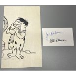 Pencil sketch of Fred Flintstone, 15.4cm x 35.5cm, & Bill Hanna and Joe Barbera signature to paper