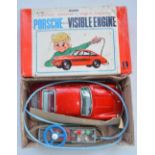 Vintage boxed Bandai battery operated remote control Porsche With Visible Engine model, metal