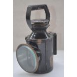 British Rail handheld signal lamp with Waltham 5 plate attached to side. 3 intact glass panes, blue,