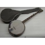 Unnamed banjo mandolin (banjolin) with closed back, H98cm, with grey carry bag