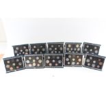 Royal Mint UK proof coin collection date sets, 1983 through 1992, all with certs. (10)