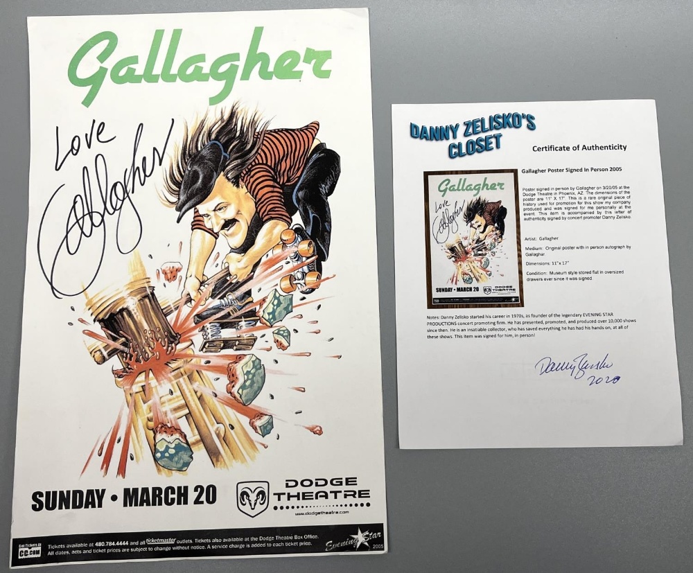 Signed Gallagher March 20th poster, with Certificate of Authenticity from Danny Zeliskos Closet