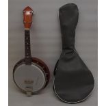 Musima banjo mandolin (banjolin) with closed back, with grey travel bag