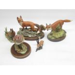 Aynsley fox figure, Conrad Harris red fox figure on wood plinth, Border Fine Arts pheasant, and 2