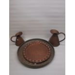 2 large copper trays and 2 copper jugs