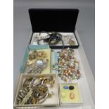 Costume jewellery including coloured synthetic pears, brooches, cameos etc.