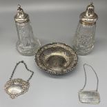 Geo.V cut glass sugar caster with hallmarked Sterling silver top with star shaped holes, by