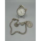 Swiss Fine Silver key wound and set open faced pocket watch cuvette engraved with military