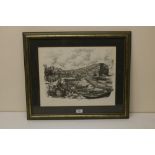 After Ian Croden (British (C20th); 'Staithes' ltd.ed monochrome print 80/500, with Captain Cook