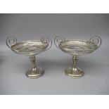 Edw. VII Pair of hallmarked Sterling silver pedestal bon bon dishes with pierced gallery and