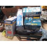 Boxed collection of power tools by Clarke, Workzone, and Powercraft incl. 1/2 inch sheet sander,
