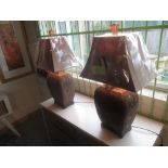 Pair of Uttermost Lighting Indian style bronze finish Le Tigre table lamps with shades, as new,