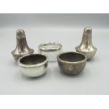 Pair of George V silver salts and pair of matching pepperettes, Joseph Gloster Birmingham 1935 &