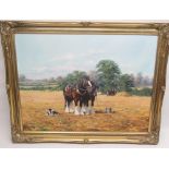 Kevin March (C20th) pair of oils on canvas, depicting horses and traction engine in country side
