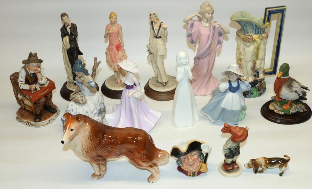 Collection of figures, including Nao girl with a blue jug, H17cm, other similar Spanish figures,