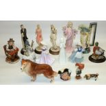 Collection of figures, including Nao girl with a blue jug, H17cm, other similar Spanish figures,