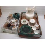 Four late Victorian Wedgwood type green glazed moulded dishes, C20th Shore & Coggins Maltese six