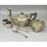 Edw. VII hallmarked Sterling silver teapot with repousse detail by Williams (Birmingham) Ltd.,