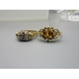 9ct yellow gold ring set with yellow stones, size O1/2, and another 9ct yellow gold ring set with