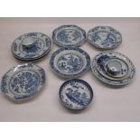 C19th Chinese blue and white export wear hexagonal shallow dish and a collection of other C19th