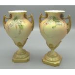 Anthea Turner Collection - Pair of Royal Worcester pedestal vases, gourd-shaped bowl with scrolled