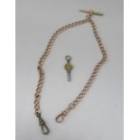 9ct gold fob chain, stamped 375, with yellow metal added clip and key, gross 28.6g