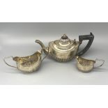 Edw.VII hallmarked Sterling silver three piece bachelors tea service with lobed detail, by Thomas