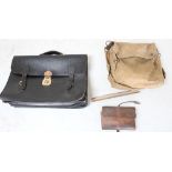 Tim Vincent collection - Vintage military satchel with leather hooks bag and a black leather satchel