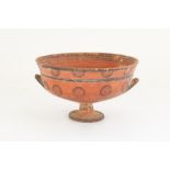 Cypriot Cypro-Archaic period terracotta pedestal bowl, black border with concentric circle