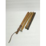C20th L & CB turned beech truncheon L49cm and three other smaller truncheons, (4)