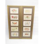 Anthea Turner Collection - Group of 10 WW1 fabric postcards, framed in 2 matching picture frames (