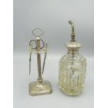 George V manicure set on pedestal stand, with canted corners, Birmingham 1923 & a lead crystal