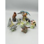 Large Beswick Kingfisher impressed No2371 H12.5cm, 7 smaller Beswick Birds/ Nut hatch, Blue tit,