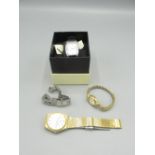 Pulsar quartz wristwatch with day date, in gold plated case on matching bracelet and 3 other