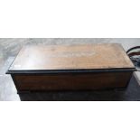 C19th inlaid cylinder music box case, and an oak Bible type box 20cm x 74cm x 30cm max (2)