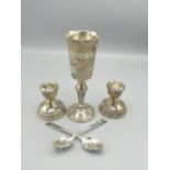 Sterling silver wine goblet, Birm 1978 H15.5cm, 126g, a pair of weighted sterling silver squat