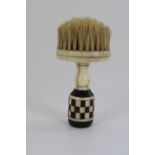 Bone and ebony carved small shaving brush, possibly a Prisoner of War piece, H7cm