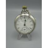 Waltham Watch Co nickel keyless wound and set open faced pocket watch signed enamel dial with