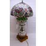 Early C20th Bohemian cut to clear green glass & white overlay lustre, later converted to table lamp,