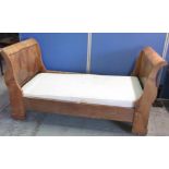 Jenny Powell Collection - French walnut Lit Bateau, with scrolled head and footboards, with base,