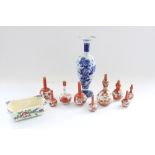 Japanese Meiji period Kutani small vases, blue and white vase and small Crocus pot painted in