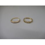 18ct yellow gold ring set with seed pearls, size N, and a 18ct yellow gold ring with interlinking