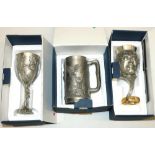 Lord of the Rings Royal Selangor pewter tankard and two goblets, with boxes (3)