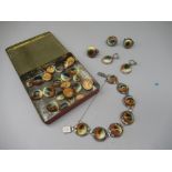 Collection of white metal jewellery set with operculum shells, and a quantity of loose operculum