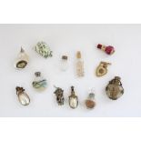 Small selection of scent bottles and mother of pearl trinkets, to incl. C19th glass lachrymatory